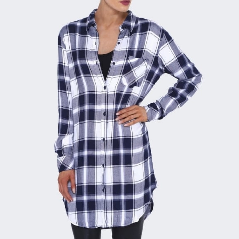 NEW Rails Bianca Flannel Shirt Dress Navy White S
